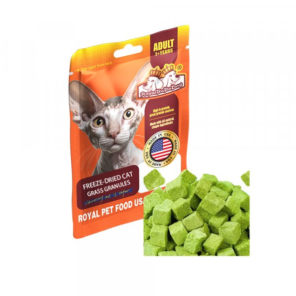 Freeze-dried cat grass granules