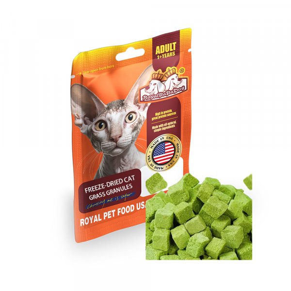 Freeze-dried cat grass granules